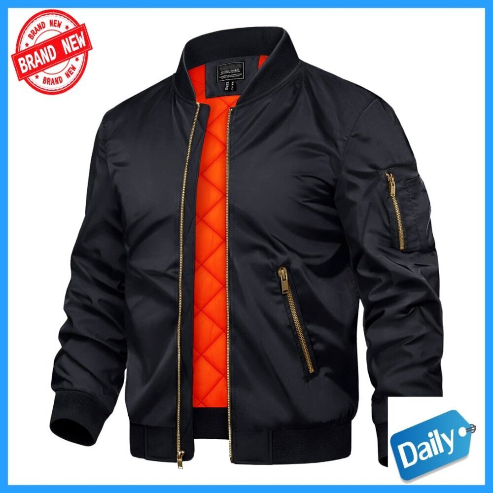 Men's Bomber Jacket Padded Windbreaker Full Zip Casual Classic Retro Warm